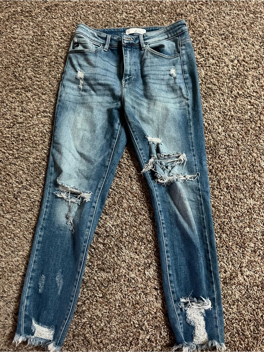 KanCan Ripped Light Blue Skinny Jeans with Frayed Ankles